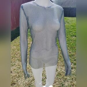 Silver Mesh Long Sleeve Top